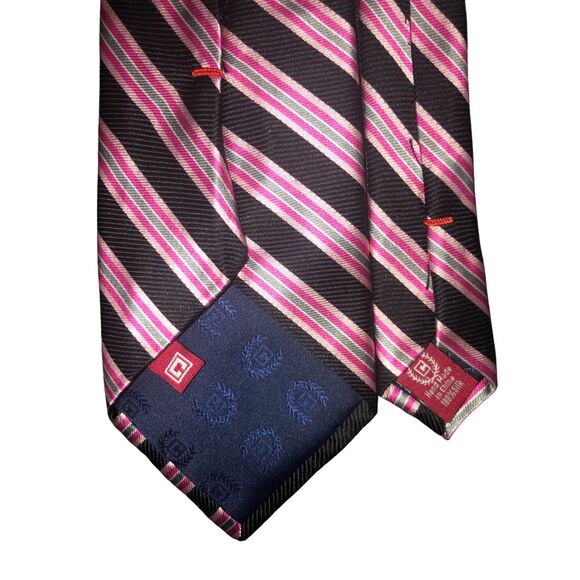 Chaps Silk Tie Striped Handmade Business Office Work Career Outfit  Pink Black - Picture 6 of 8